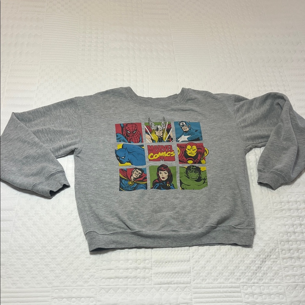 Marvel Gray Crewneck Sweater with Iconic Characters